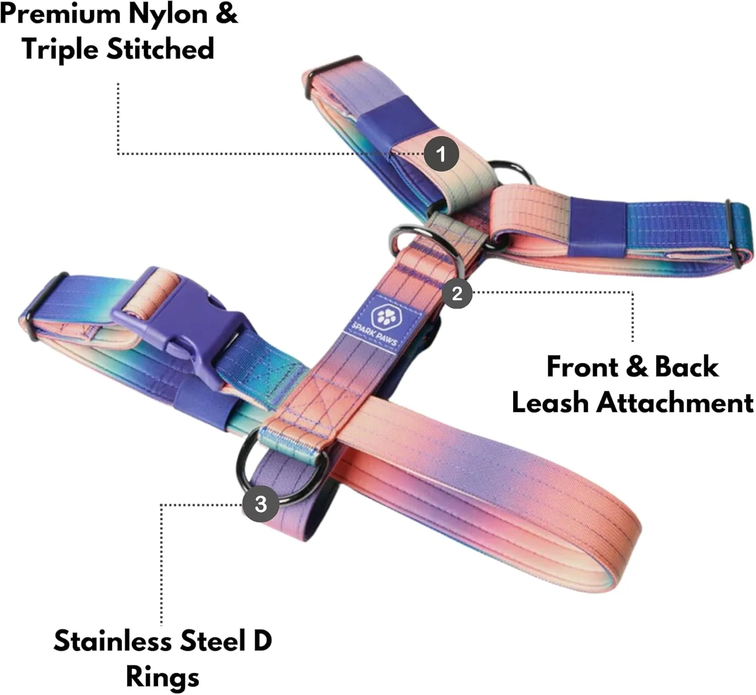 Spark Paws Large Dog No-Pull Harness, Halter Design with Front Clip, Durable and Heavy-Duty for Big and Strong Breeds - Kaleidoscope- L