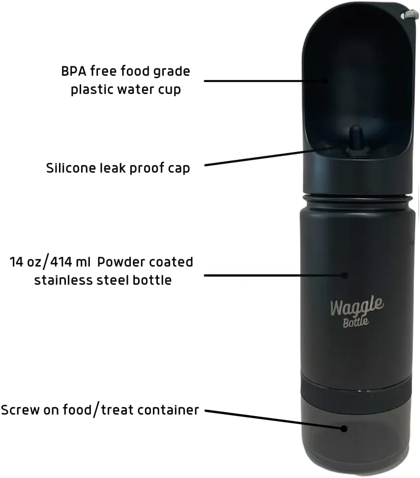 Stainless Steel Dog Travel Water Bottle, Vacuum Insulated Portable Dog Water Dispenser, Drink Cup and Snack Container On The Go, Outdoor Walking, Hiking, Travel (Forest Green)