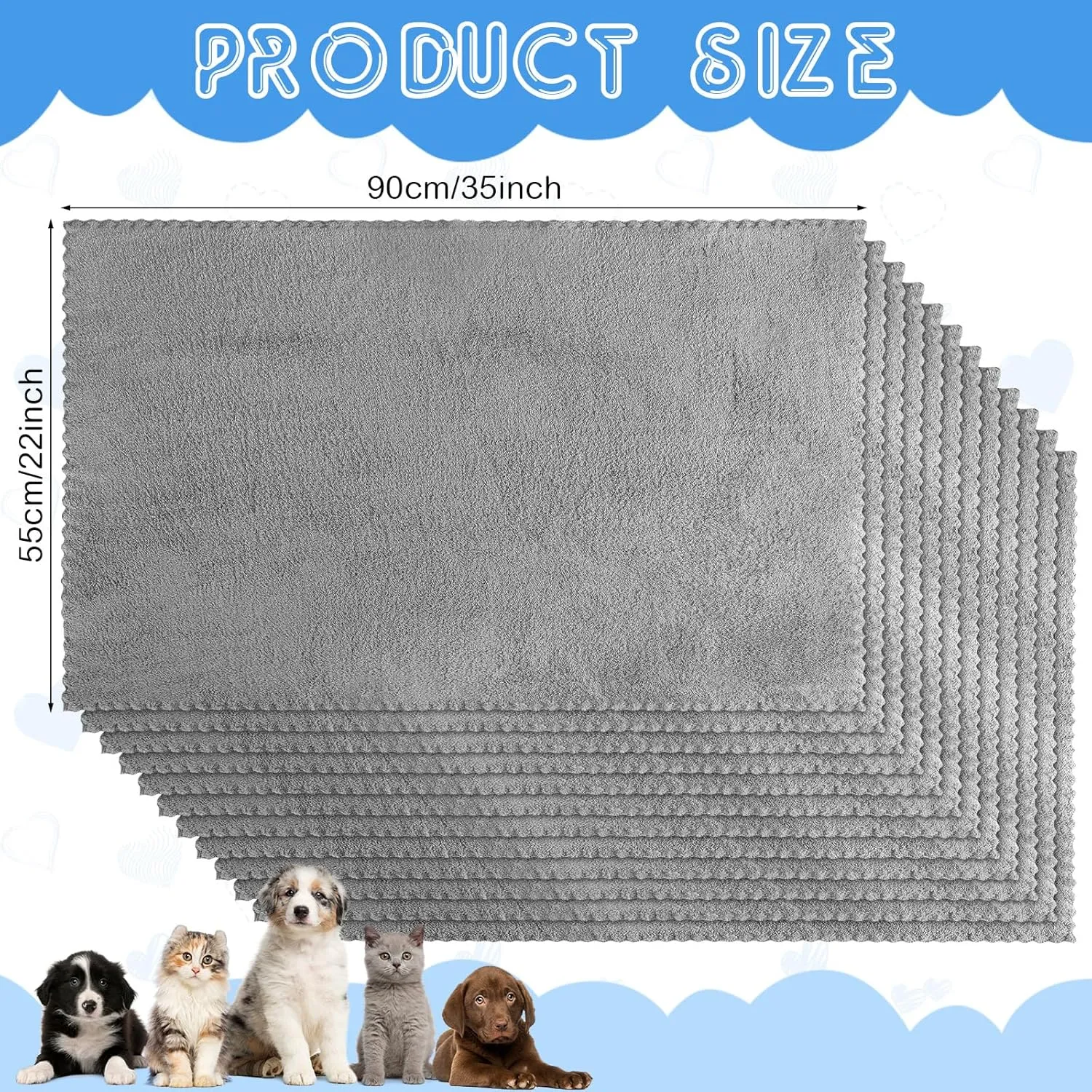 Thyle 12 Pcs Washable Pee Pads for Dogs Reusable Waterproof Training Puppy Pads Bulk Absorbent Pet Whelping Small Dog Mats for Crate Bed Sofa(Gray,35 x 22 Inch)