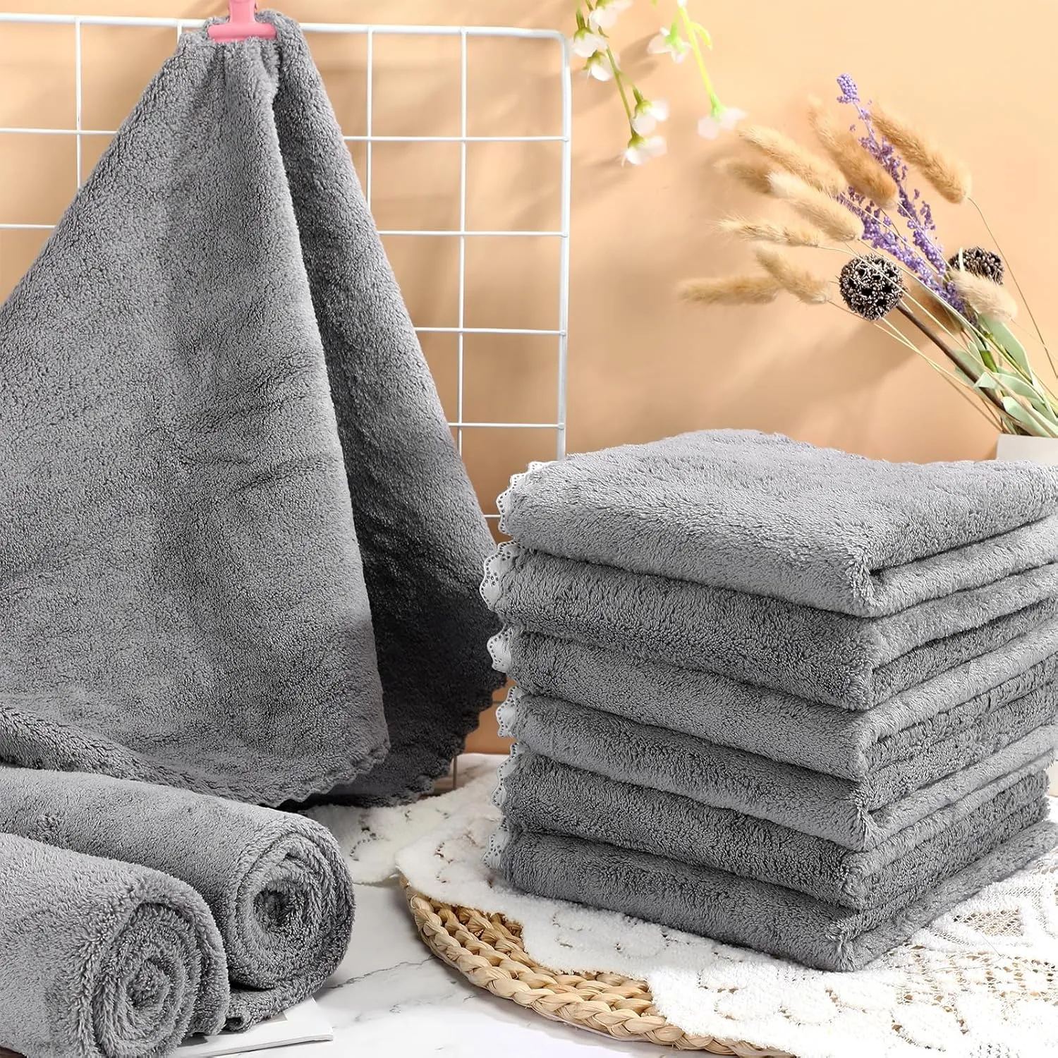 Thyle 12 Pcs Washable Pee Pads for Dogs Reusable Waterproof Training Puppy Pads Bulk Absorbent Pet Whelping Small Dog Mats for Crate Bed Sofa(Gray,35 x 22 Inch)