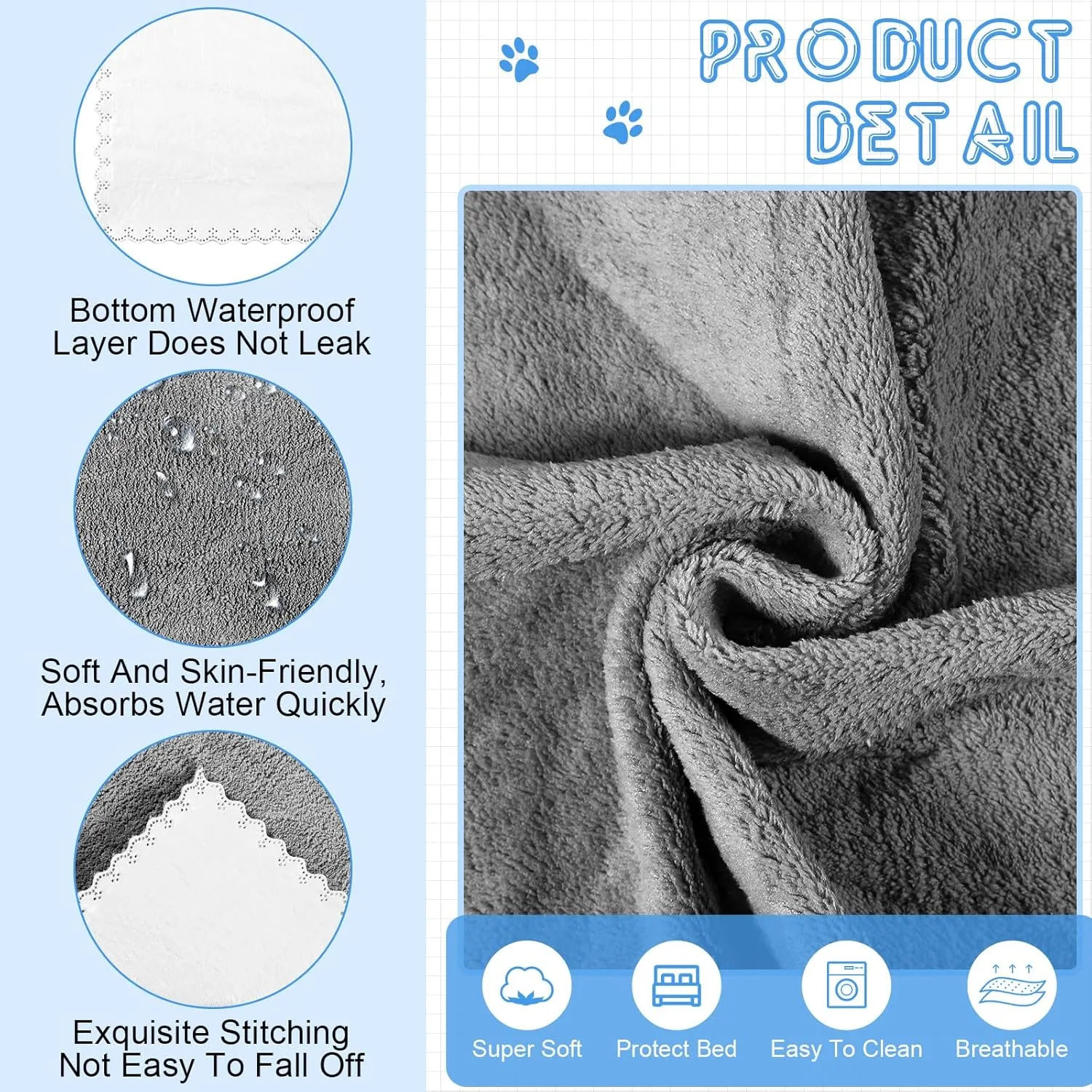 Thyle 12 Pcs Washable Pee Pads for Dogs Reusable Waterproof Training Puppy Pads Bulk Absorbent Pet Whelping Small Dog Mats for Crate Bed Sofa(Gray,35 x 22 Inch)
