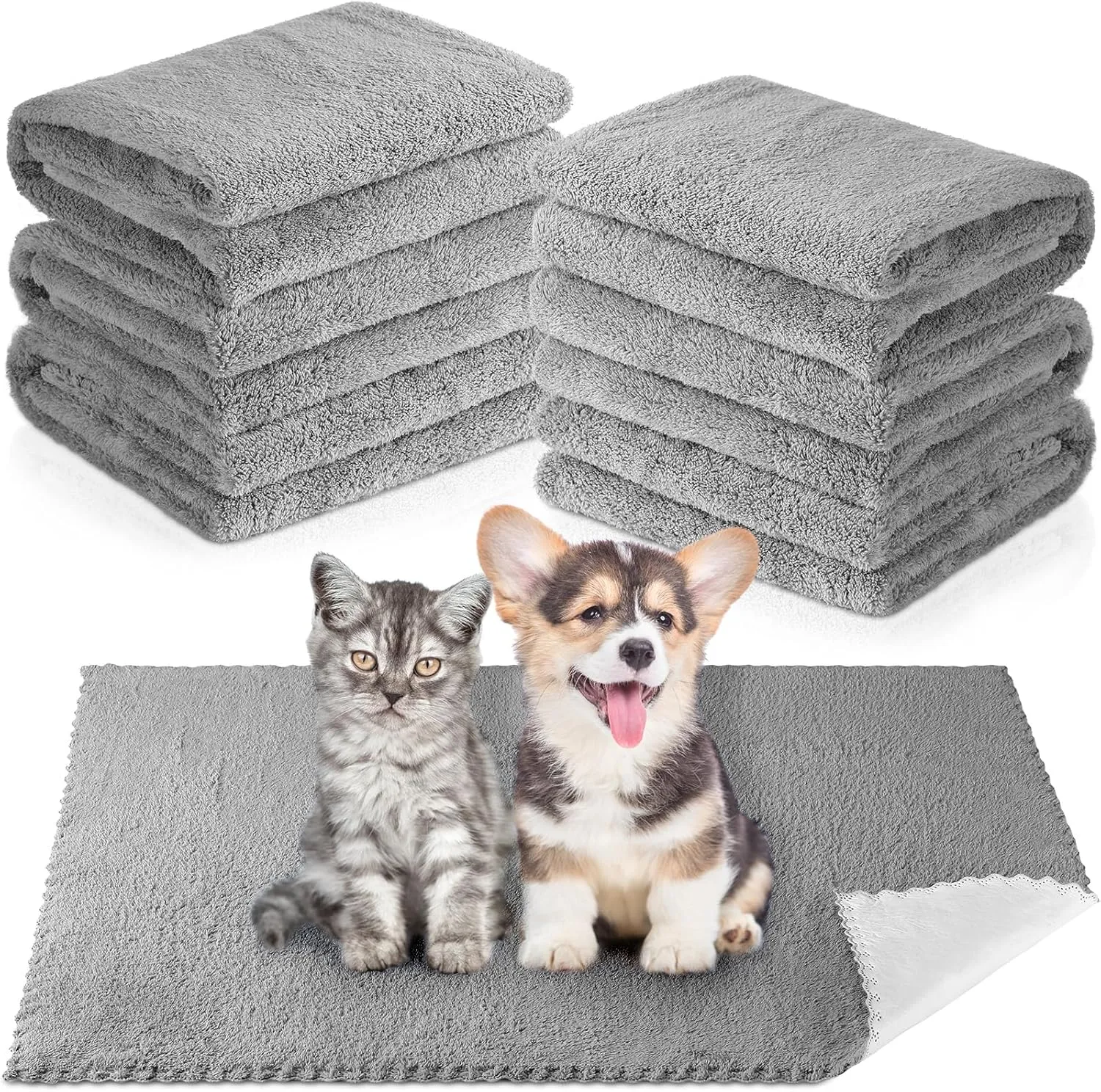 Thyle 12 Pcs Washable Pee Pads for Dogs Reusable Waterproof Training Puppy Pads Bulk Absorbent Pet Whelping Small Dog Mats for Crate Bed Sofa(Gray,35 x 22 Inch)