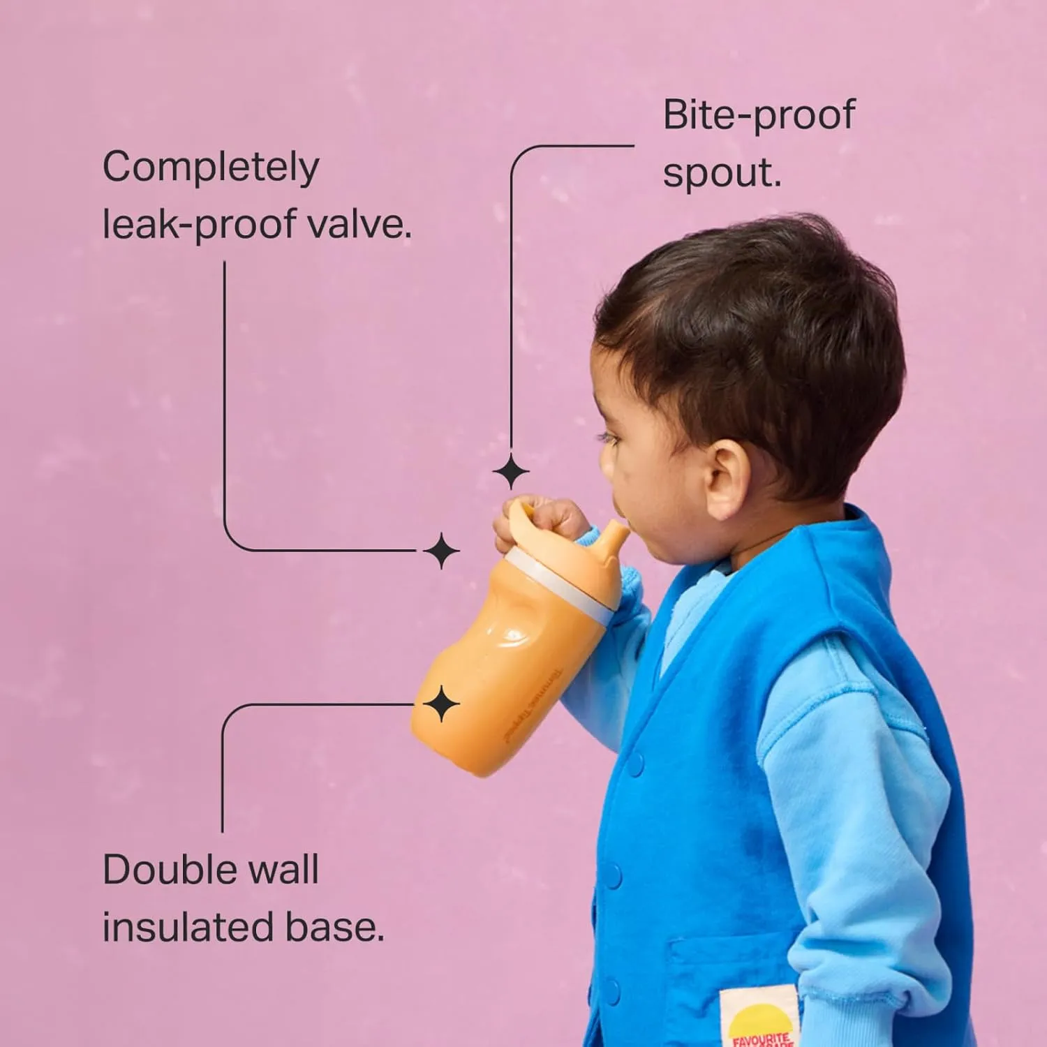 Tommee Tippee Insulated Sporty Bottle, 9oz, No Spill Toddler Water Bottle For 12 months  , Two-Piece Valve Helps Stop Spills, Pack of 2, Light Blue and Orange