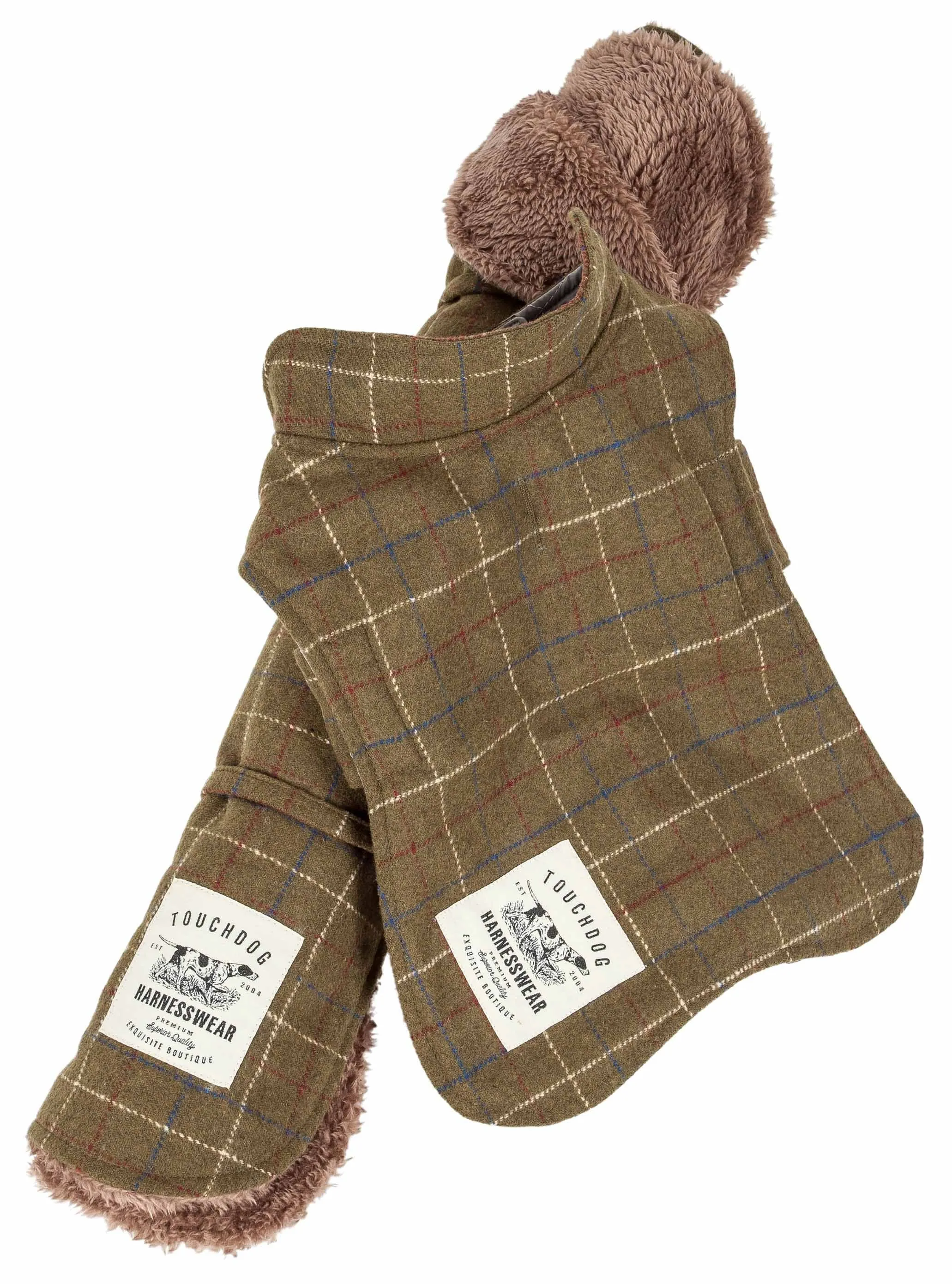 Touchdog ® 2-In-1 Windowpane Plaided Dog Jacket With Matching Reversible Dog Mat