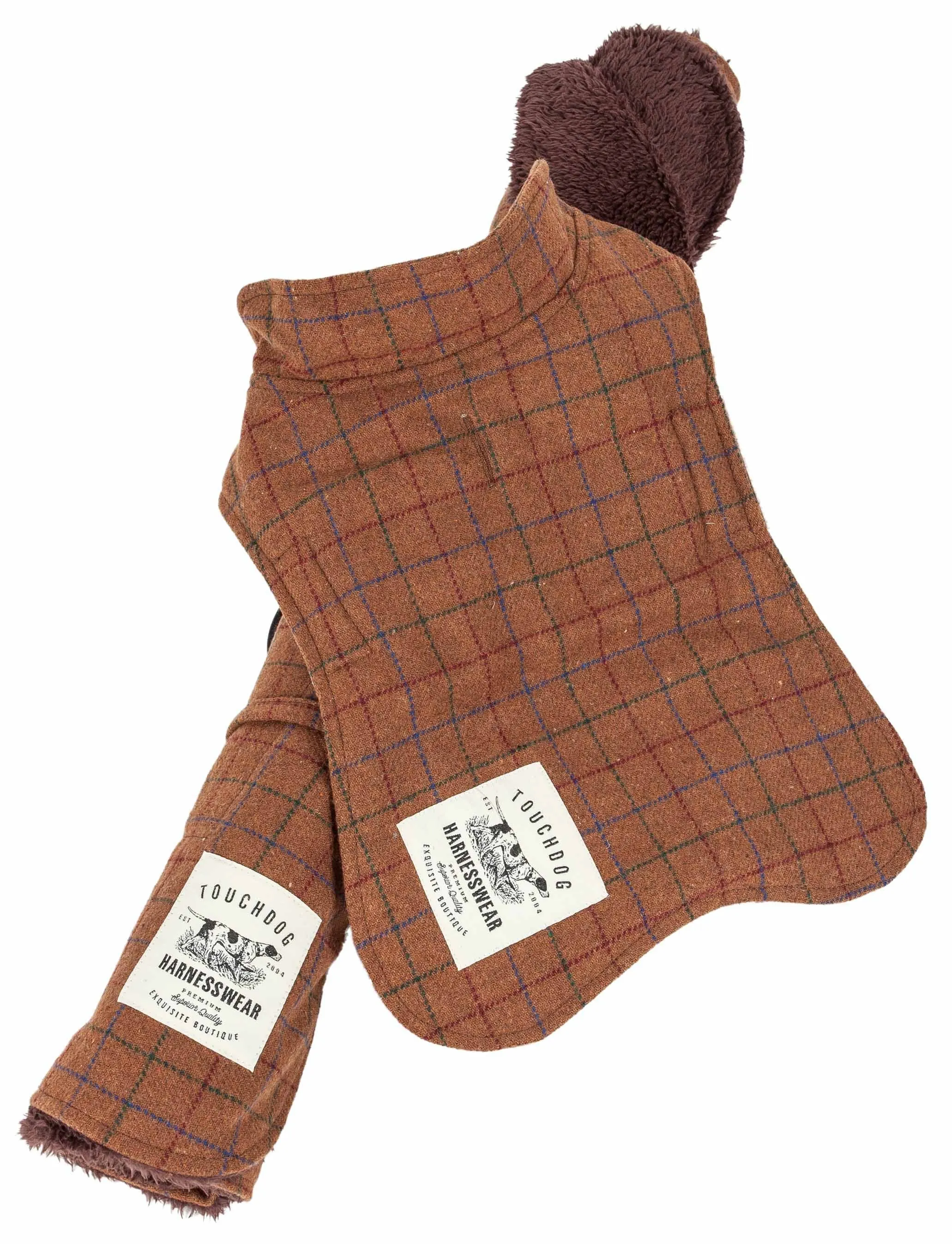 Touchdog ® 2-In-1 Windowpane Plaided Dog Jacket With Matching Reversible Dog Mat