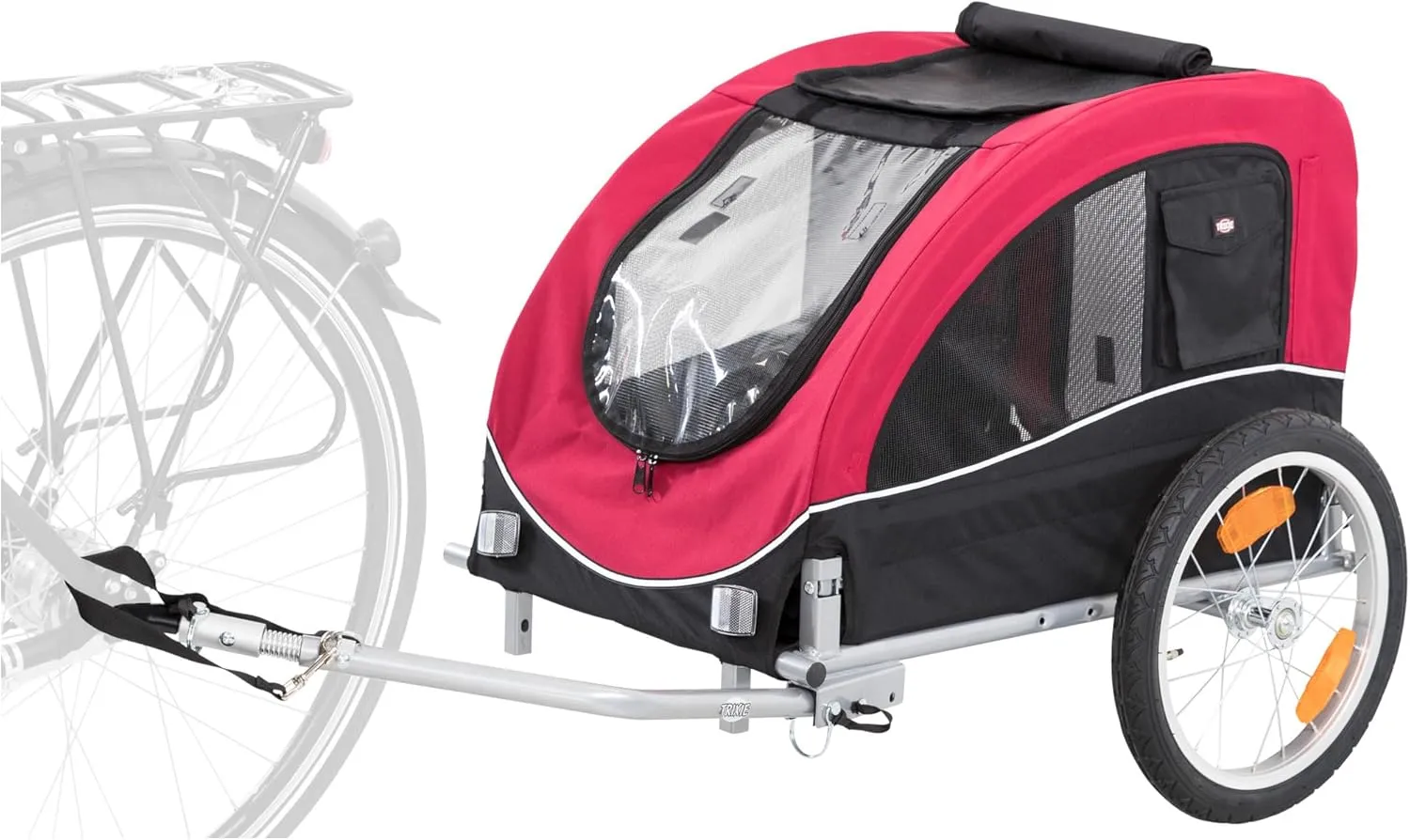 TRIXIE Convertible Dog Bike Trailer and Pet Stroller for Medium Dogs up to 66 lbs, Quick Set-up and Fold Down, Red