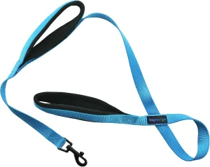 Wagtime Club Soft and Thick Double Handle Premium Nylon 4FT x 3/4 in Leash - Dual Neoprene Padded Handles for Ultimate Comfort and Control - for Medium to Large Dogs (Bright Blue)