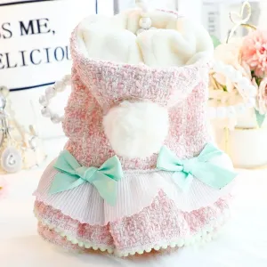 Warm Woollen Sweet Hooded Dog Dress Jacket