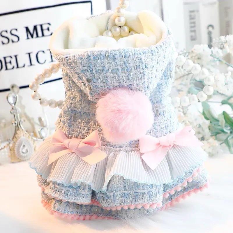 Warm Woollen Sweet Hooded Dog Dress Jacket