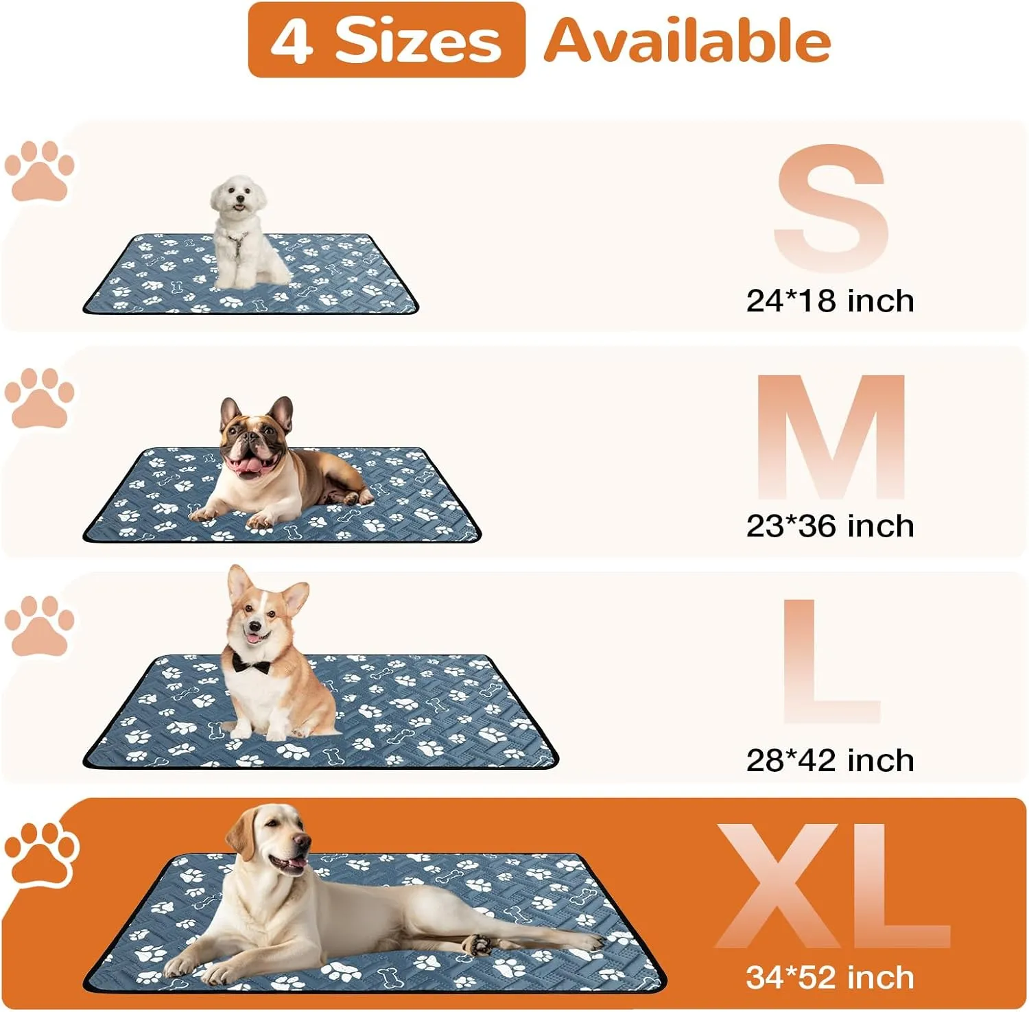 Washable Pee Pads for Dogs, 34"x52" Absorbent Reusable Whelping Pee Mat, Non-Slip & Leakproof 100% Waterproof Puppy Training Pads for Playpen, Crate, Floor, Sofa, Car, Blue