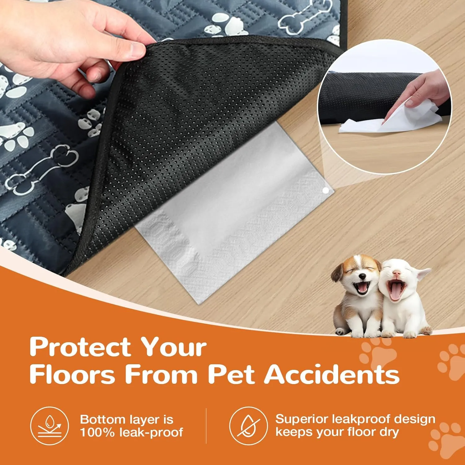 Washable Pee Pads for Dogs, 34"x52" Absorbent Reusable Whelping Pee Mat, Non-Slip & Leakproof 100% Waterproof Puppy Training Pads for Playpen, Crate, Floor, Sofa, Car, Blue