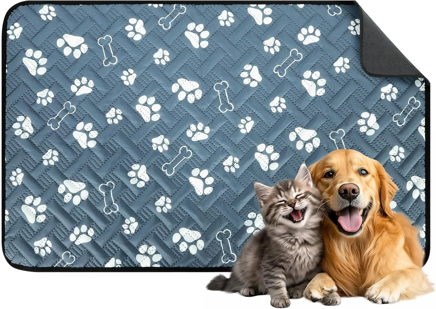 Washable Pee Pads for Dogs, 34"x52" Absorbent Reusable Whelping Pee Mat, Non-Slip & Leakproof 100% Waterproof Puppy Training Pads for Playpen, Crate, Floor, Sofa, Car, Blue