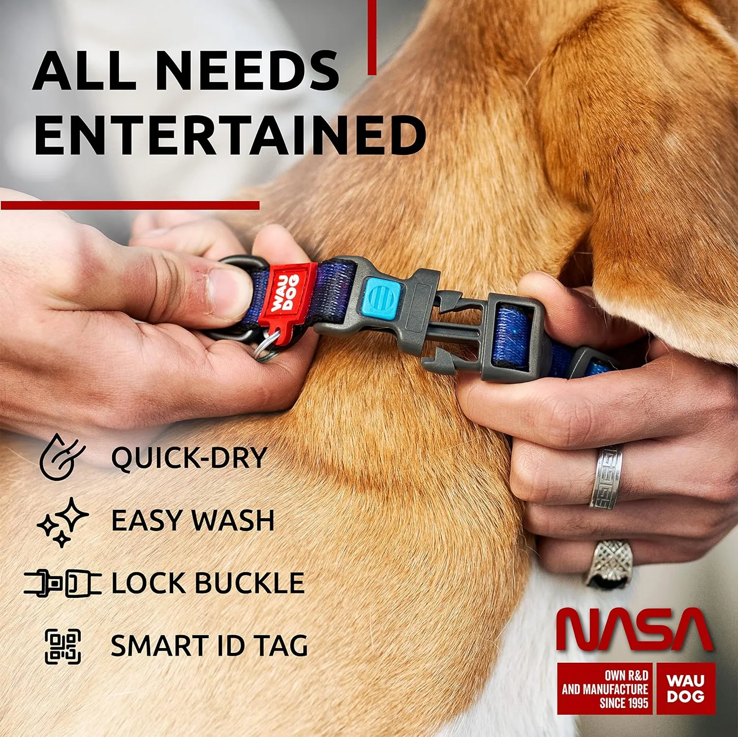WAUDOG Nylon Dog Collar - Adjustable Dog Collar for Large Dogs, Small & Medium Dogs - Breakaway Puppy Collars for Large Breed Dogs - Boy & Girl Dog Collars with Durable Plastic Buckle and QR Dog Tag