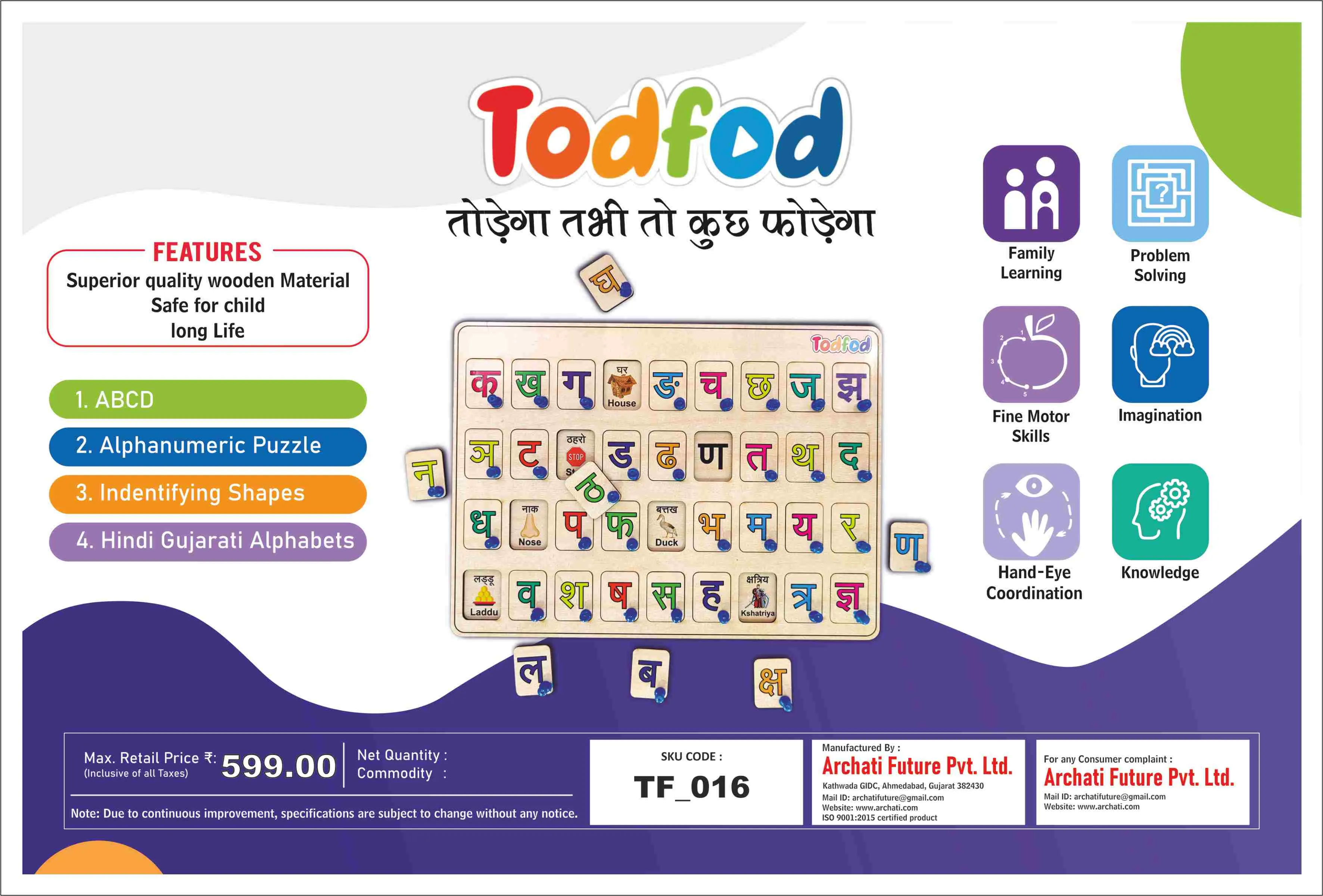 Wooden Hindi Alphabets Puzzle Toy for Kids