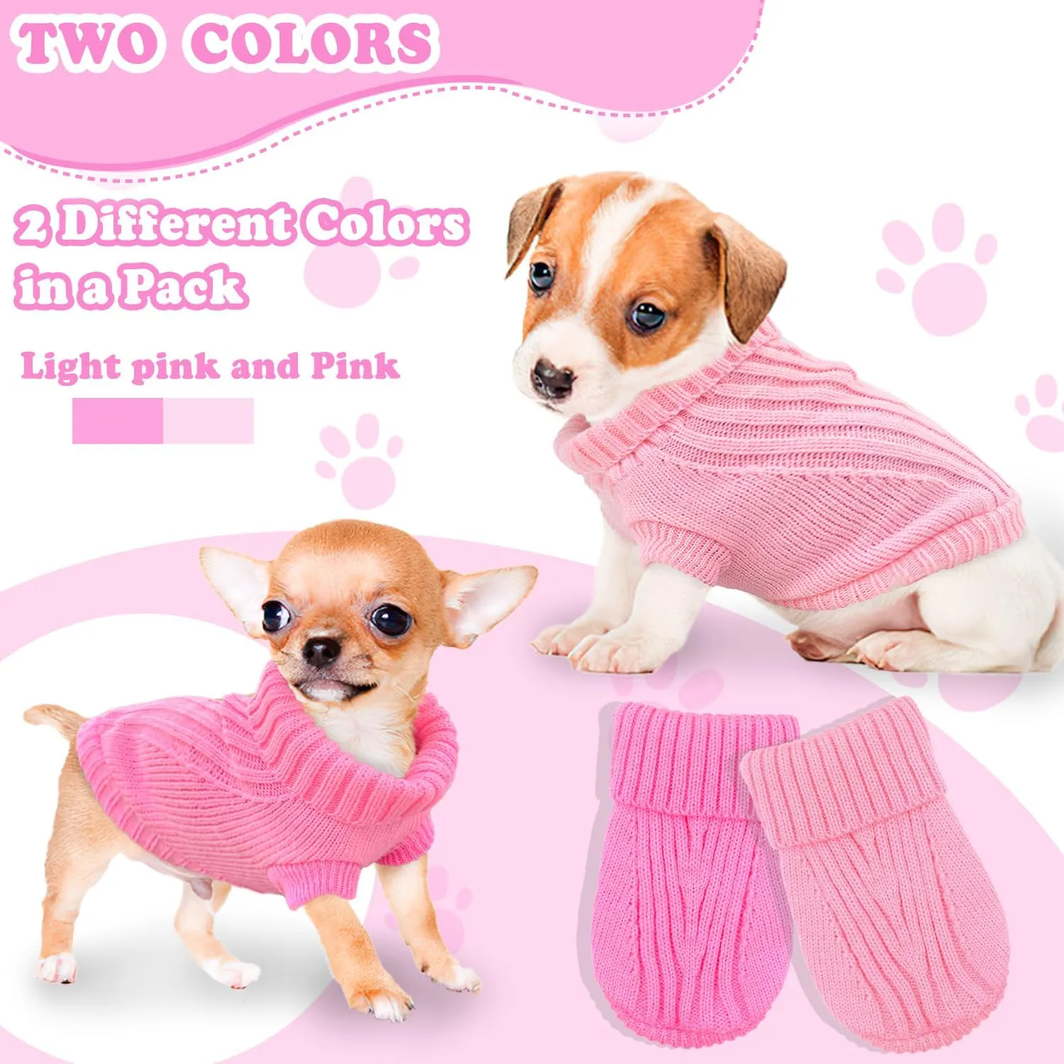 XXS Dog Sweater 2-Pack, Dog Sweater for Small Dogs Teacup Chihuahua Yorkie Puppy Clothes Cute Fall Winter Dog Clothes for Small Dog Girl Cat Sweater