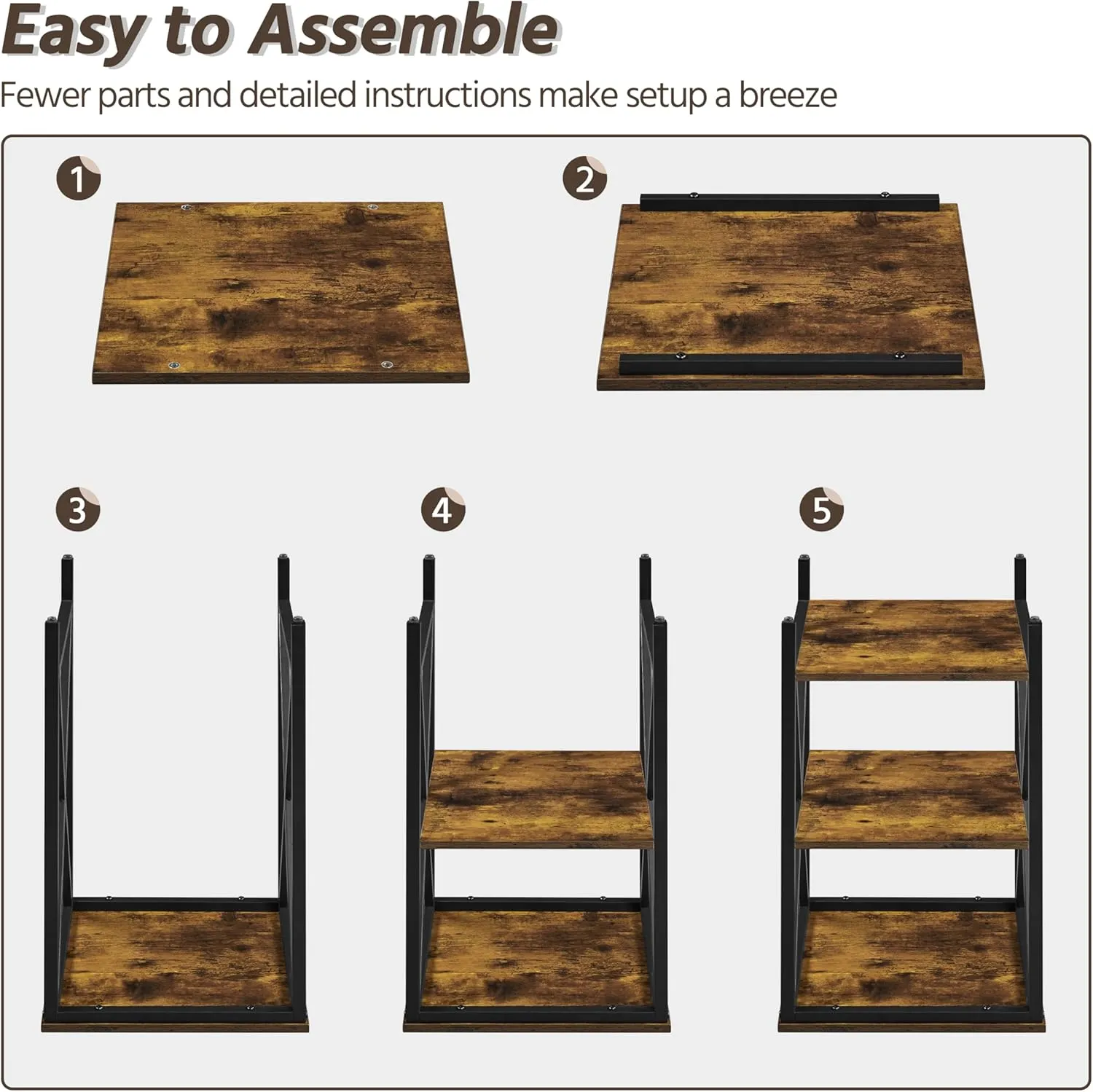 Yaheetech Industrial End Tables, 3-Tier Side Tables with Storage Shelves for Living Room, X Design Sofa Tables, Strong Metal Frame, Easy Assembly, Rustic Brown