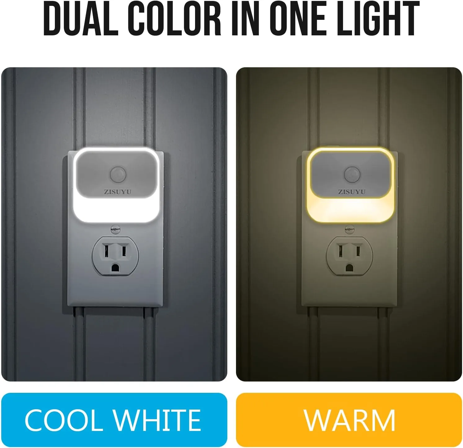 ZISUYU Motion Sensor Night Light Plug in with 3 Modes,Dual Colors,Dimmable,UL-Certified,Dusk to Dawn Sensor Nightlight Plug into Wall Ideal for Home Bathroom Kitchen Hallway Stair Toilet 4 Pack